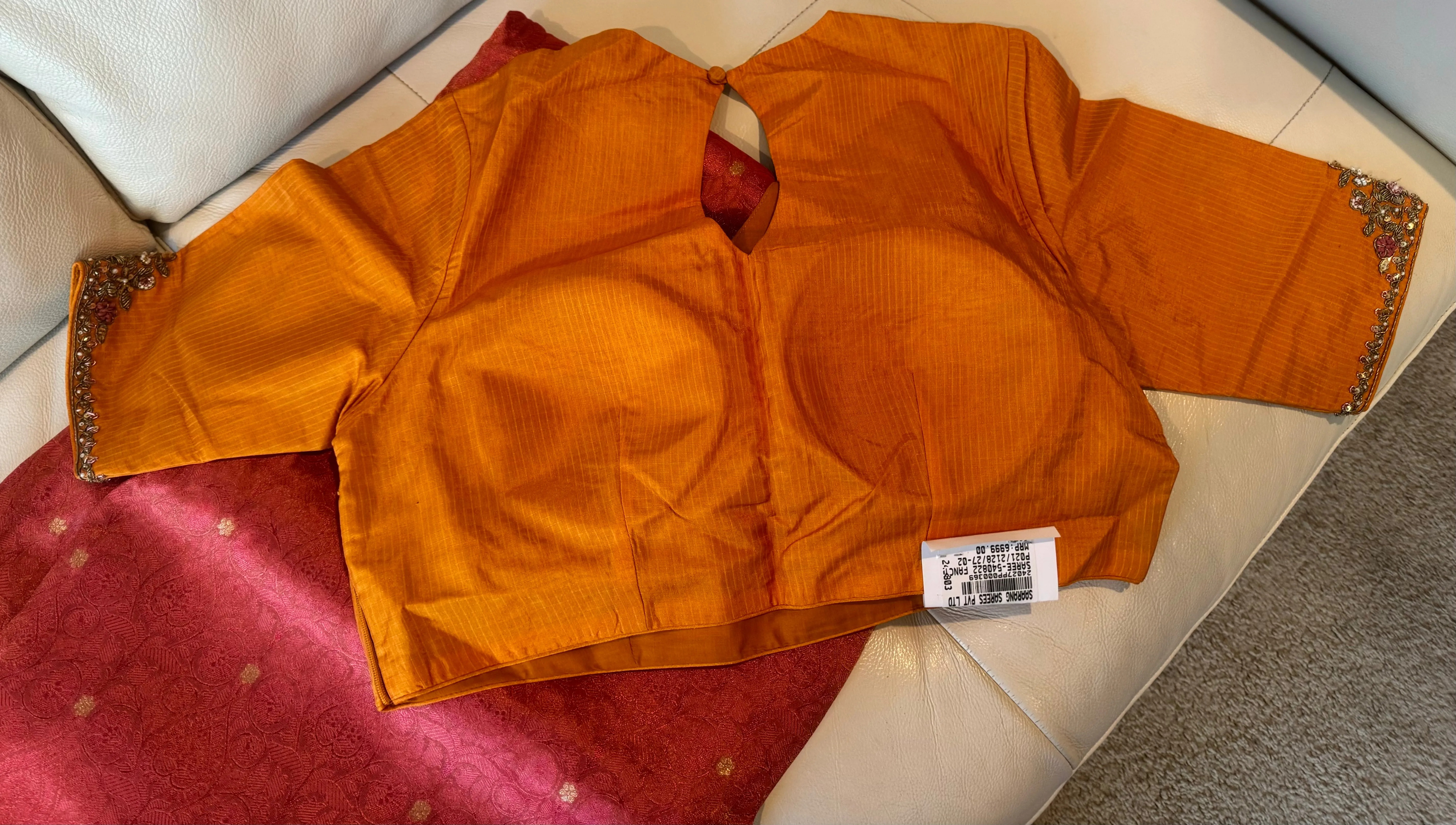 Coral Pink and Orange Katan Tanchoi Silk Saree