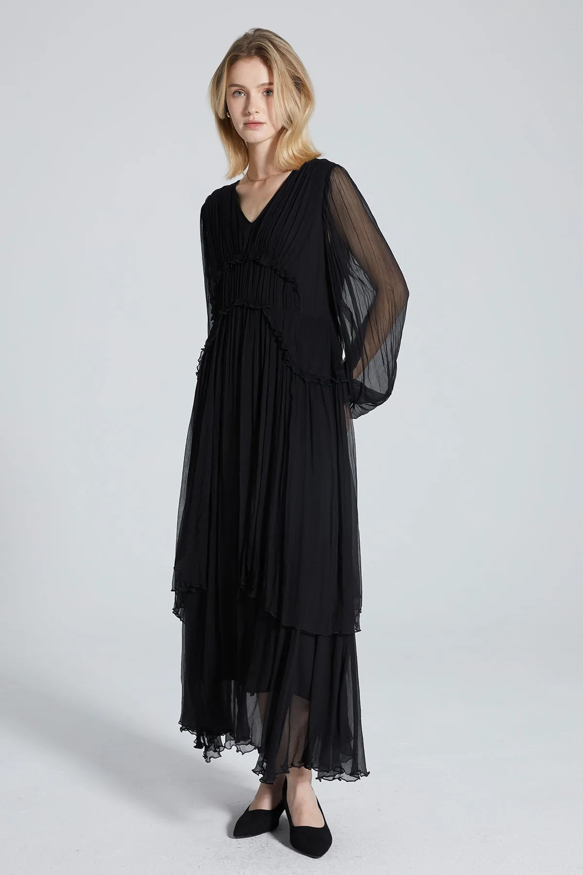 Estie Long Sleeve Silk Dress