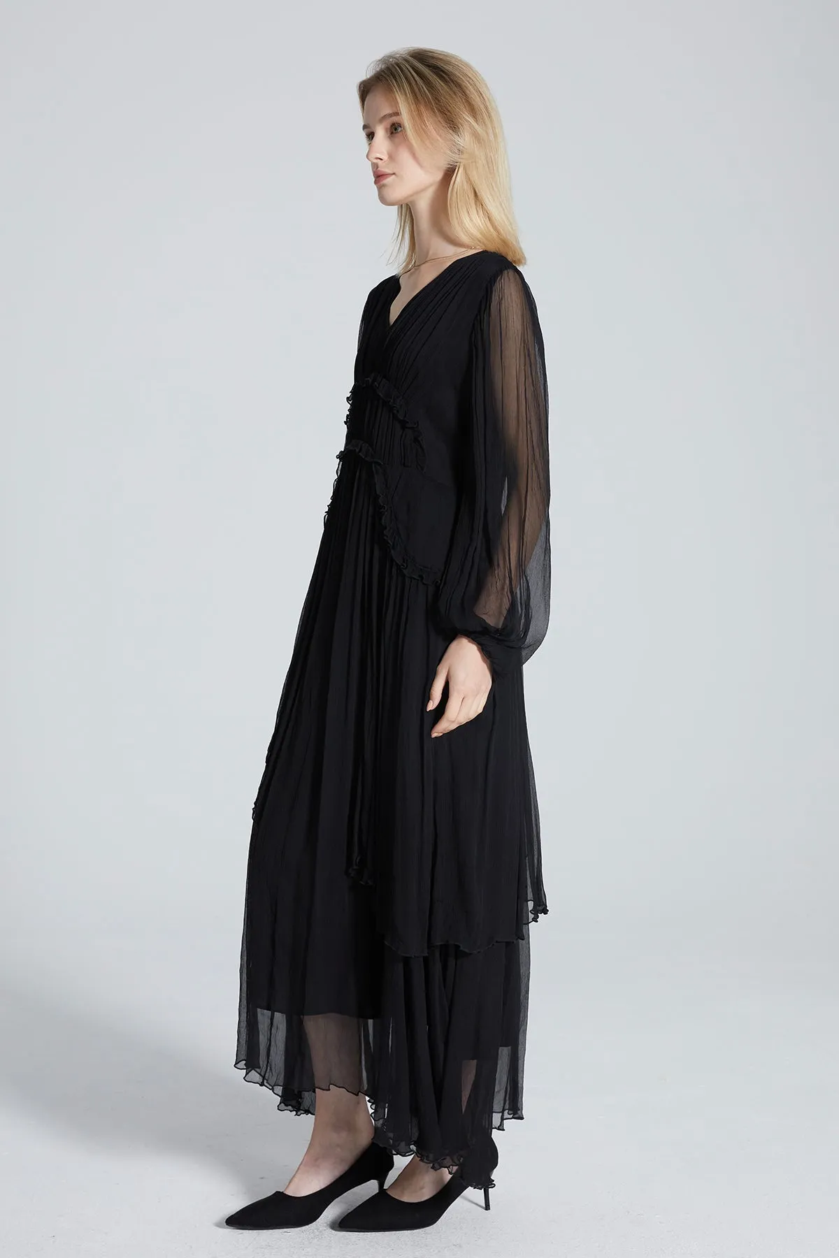 Estie Long Sleeve Silk Dress