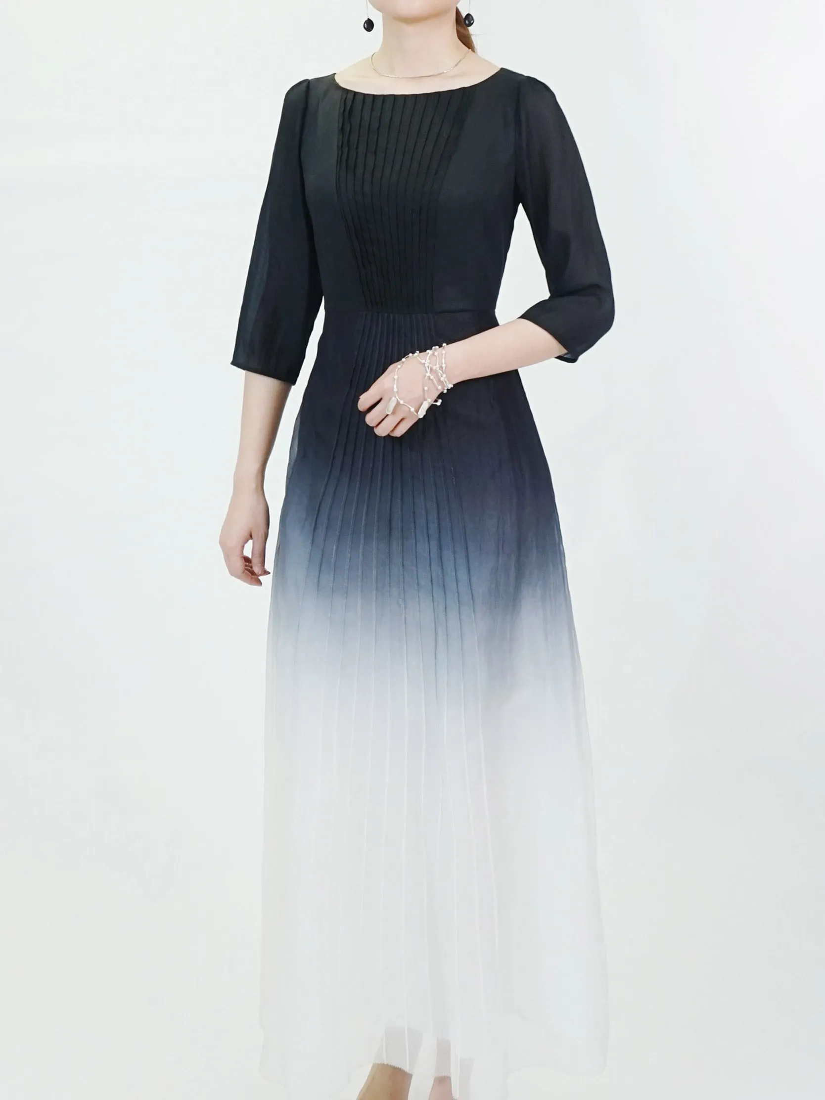 Gambiered Guangdong Silk Organza Dip-dyed Dress