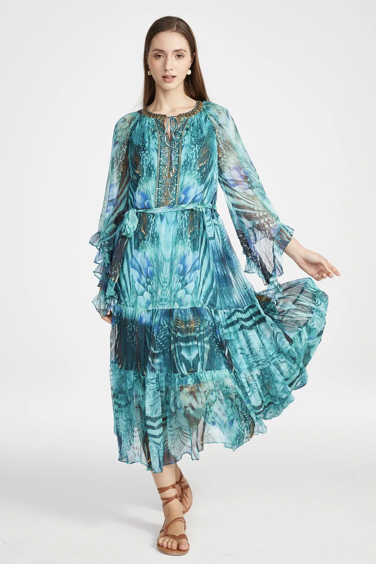 Jamie Silk Dress in Peri Verdant