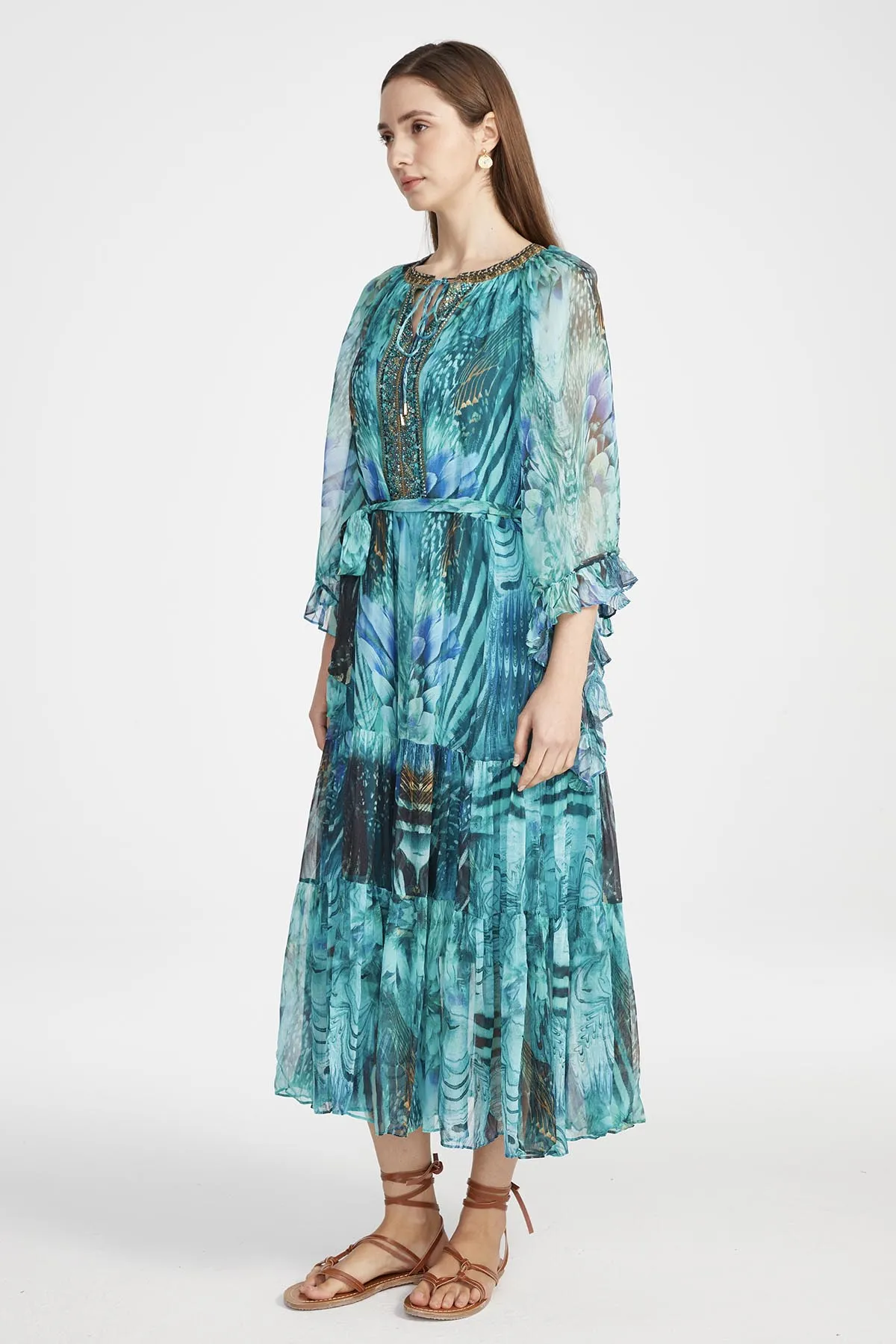Jamie Silk Dress in Peri Verdant