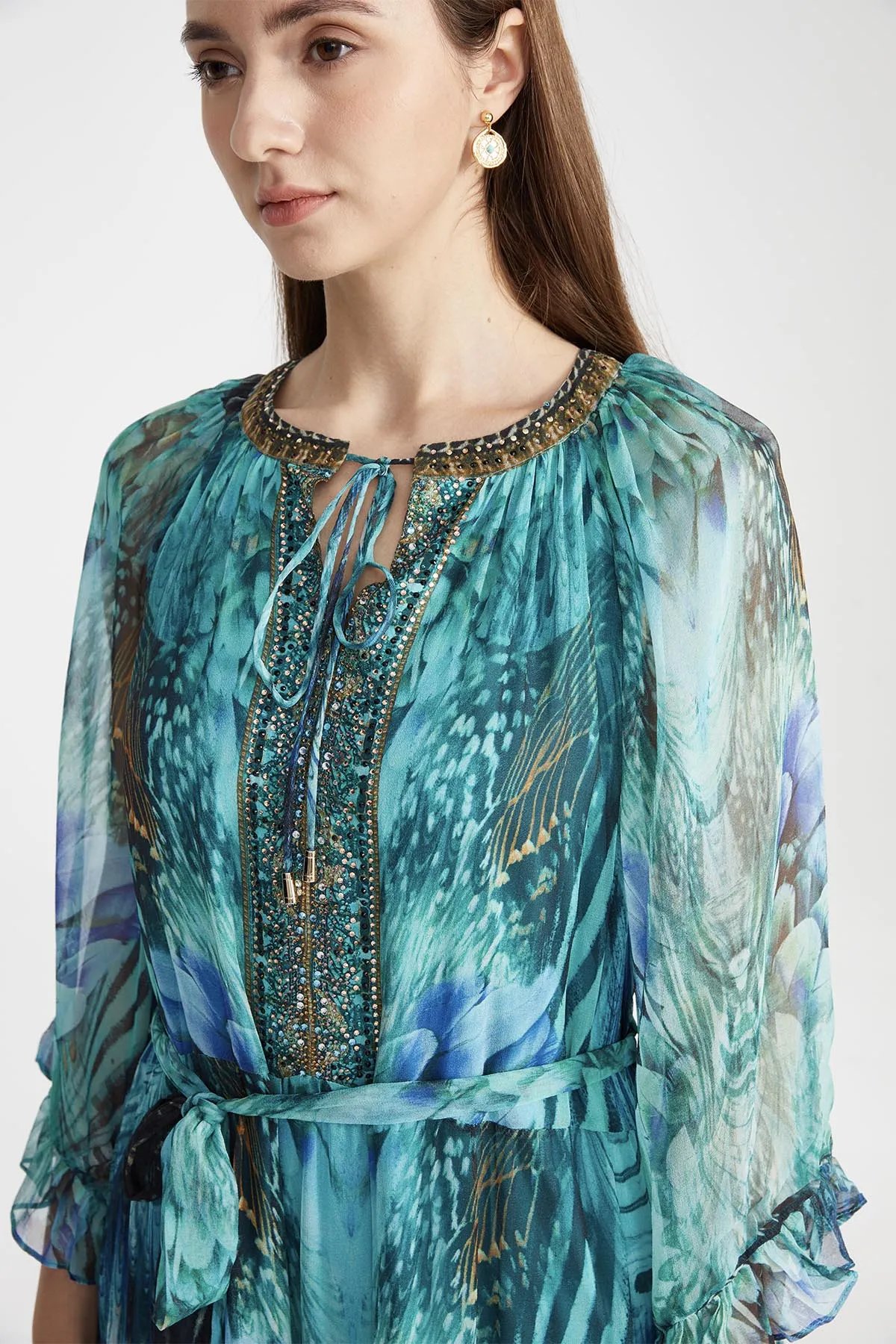 Jamie Silk Dress in Peri Verdant