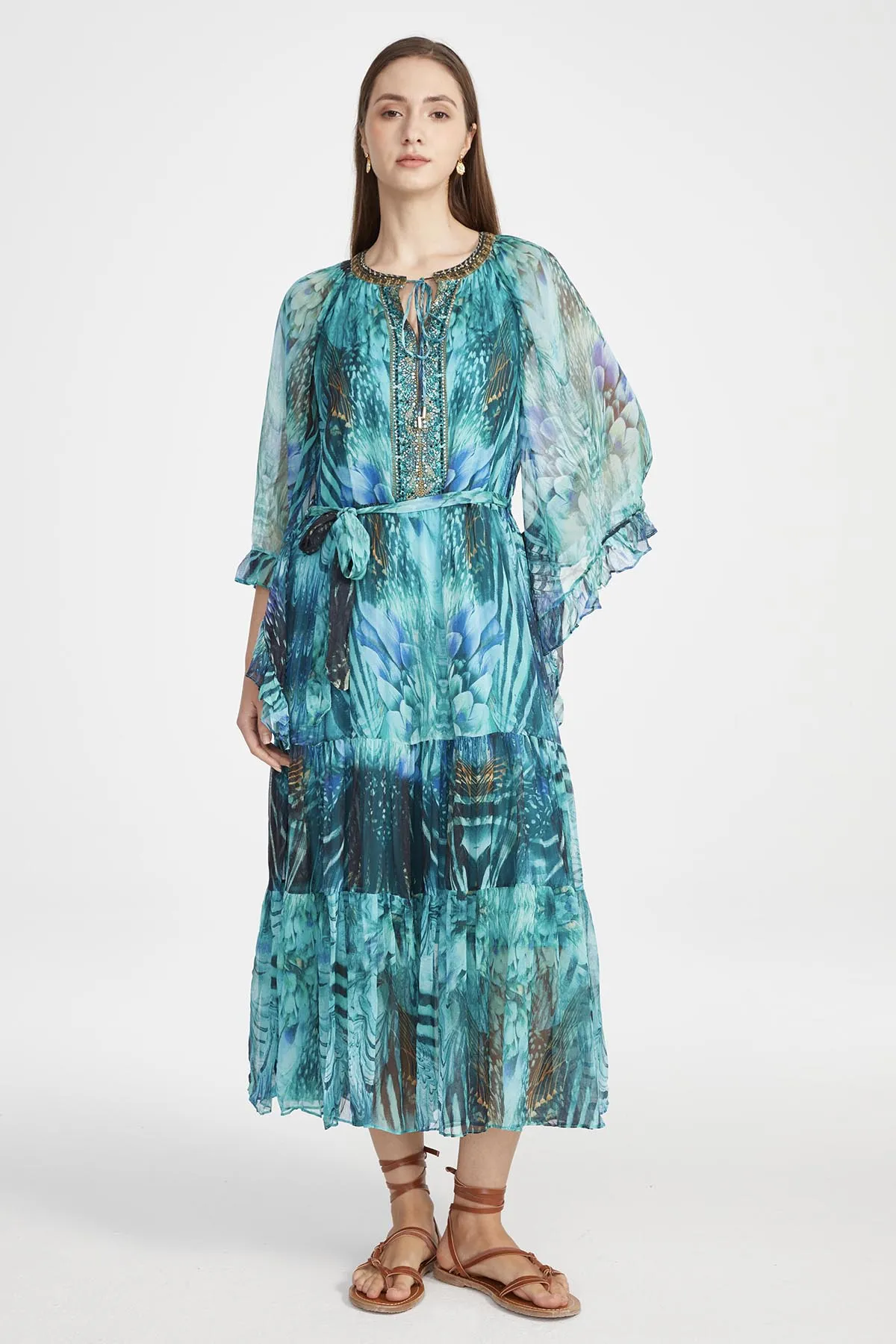 Jamie Silk Dress in Peri Verdant