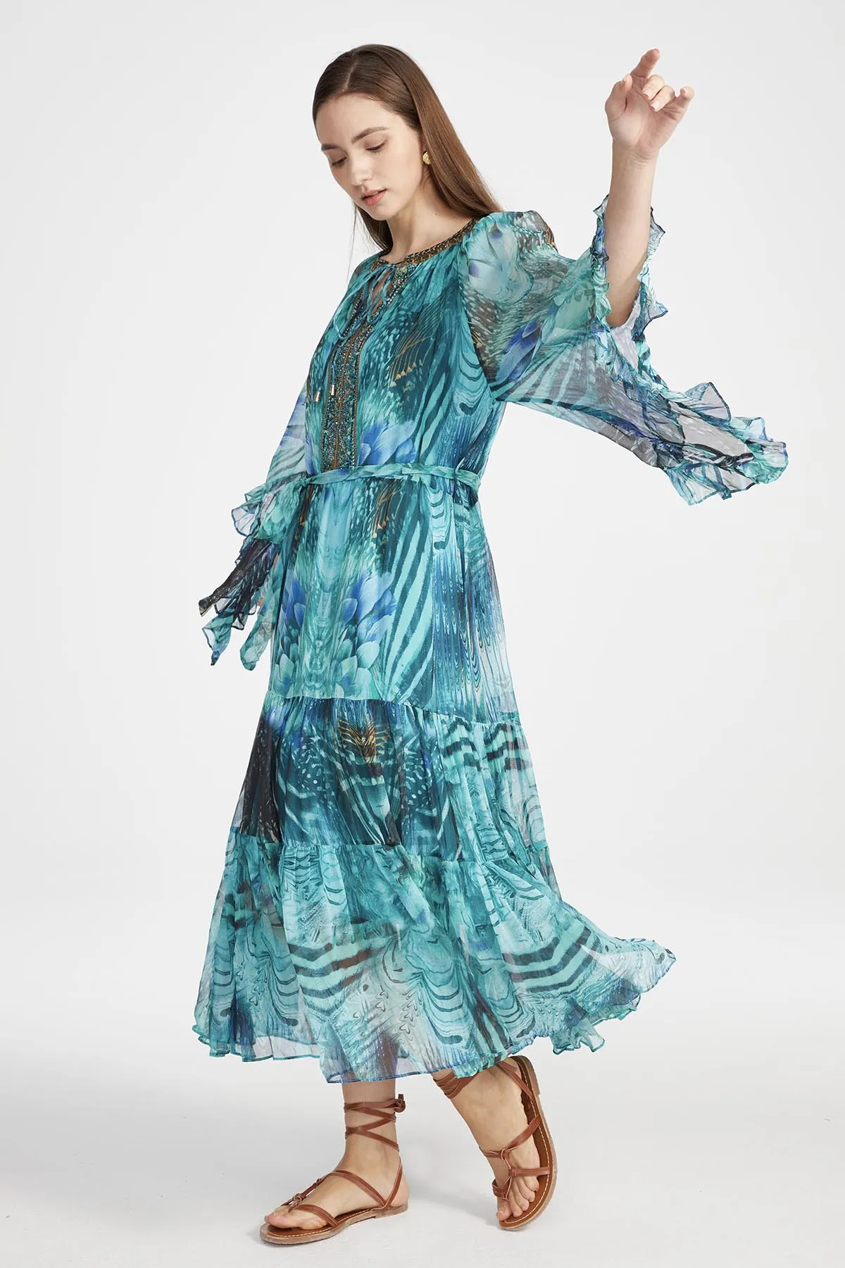 Jamie Silk Dress in Peri Verdant