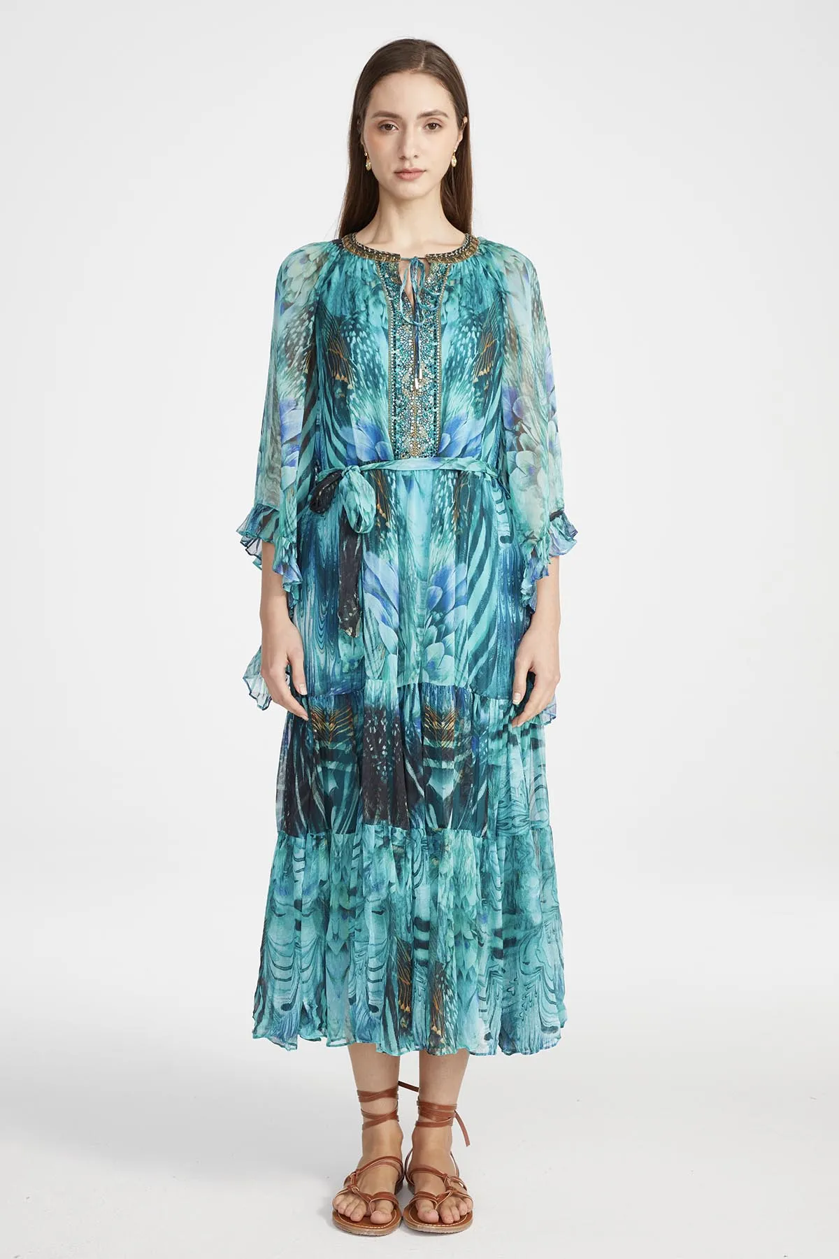 Jamie Silk Dress in Peri Verdant