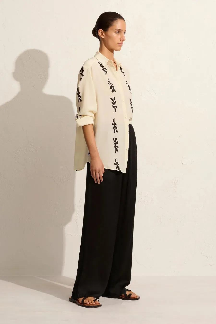 Long Sleeve Silk Shirt Fig Leaf Ivory