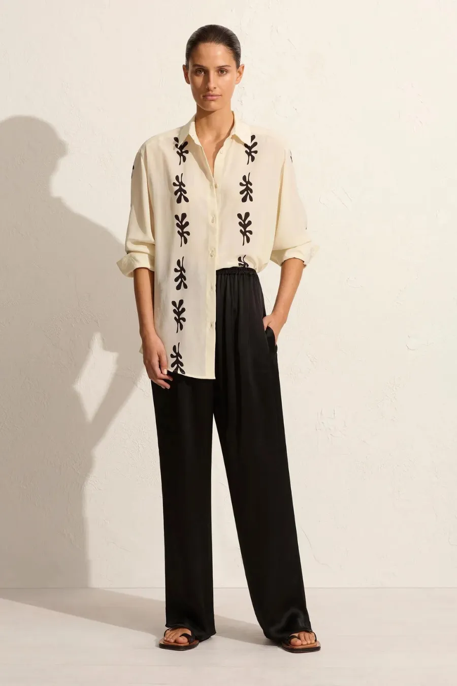 Long Sleeve Silk Shirt Fig Leaf Ivory