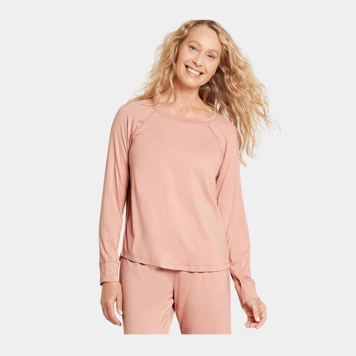 Lyserød langærmet raglan bambus lounge T-shirt
