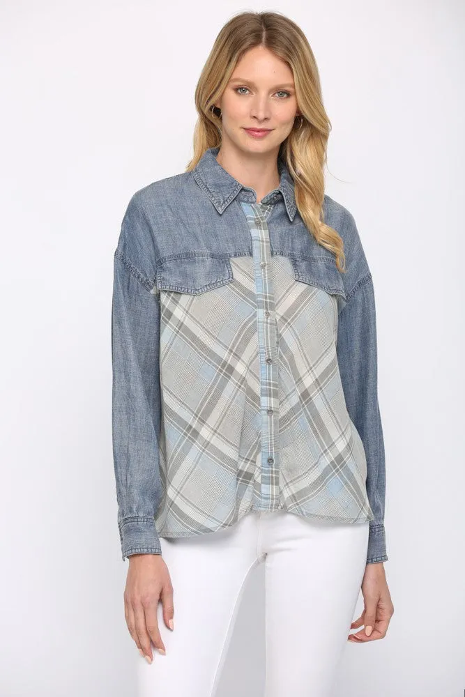 Tencil Denim Contrast Plaid Shirt
