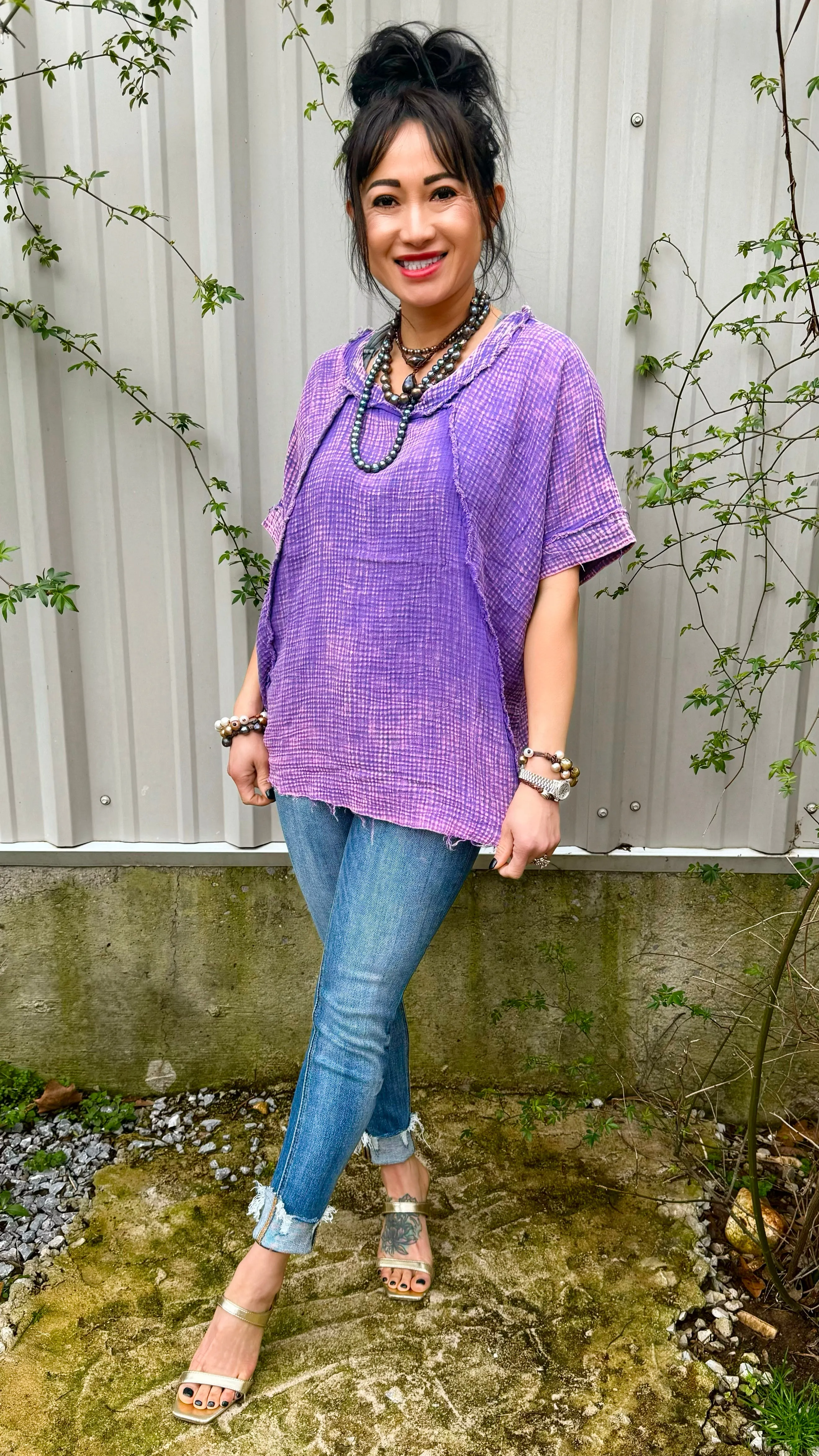 WASHED DOUBLE GAUZE RAGLAN SLEEVE SHIRT