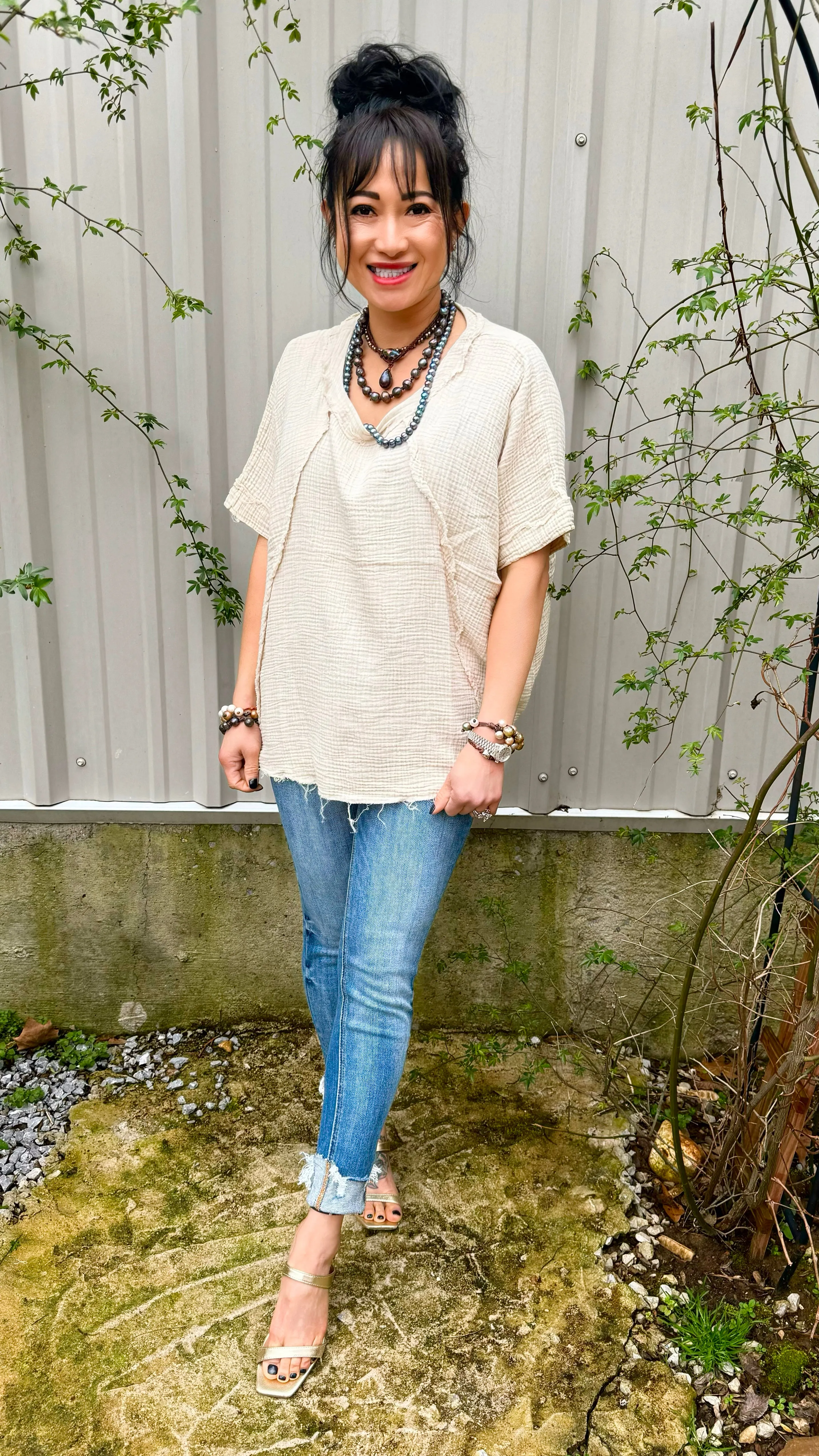 WASHED DOUBLE GAUZE RAGLAN SLEEVE SHIRT