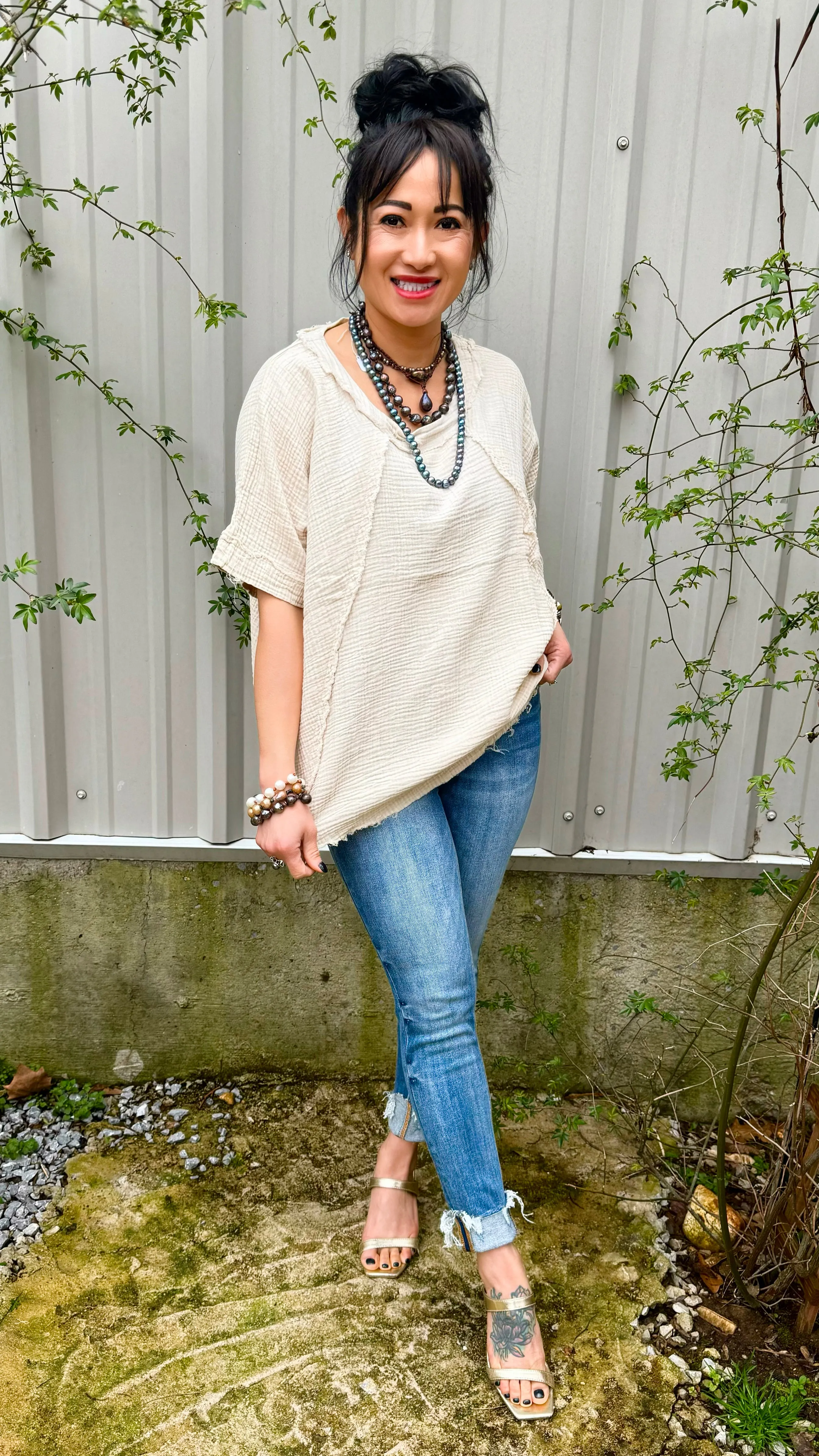 WASHED DOUBLE GAUZE RAGLAN SLEEVE SHIRT