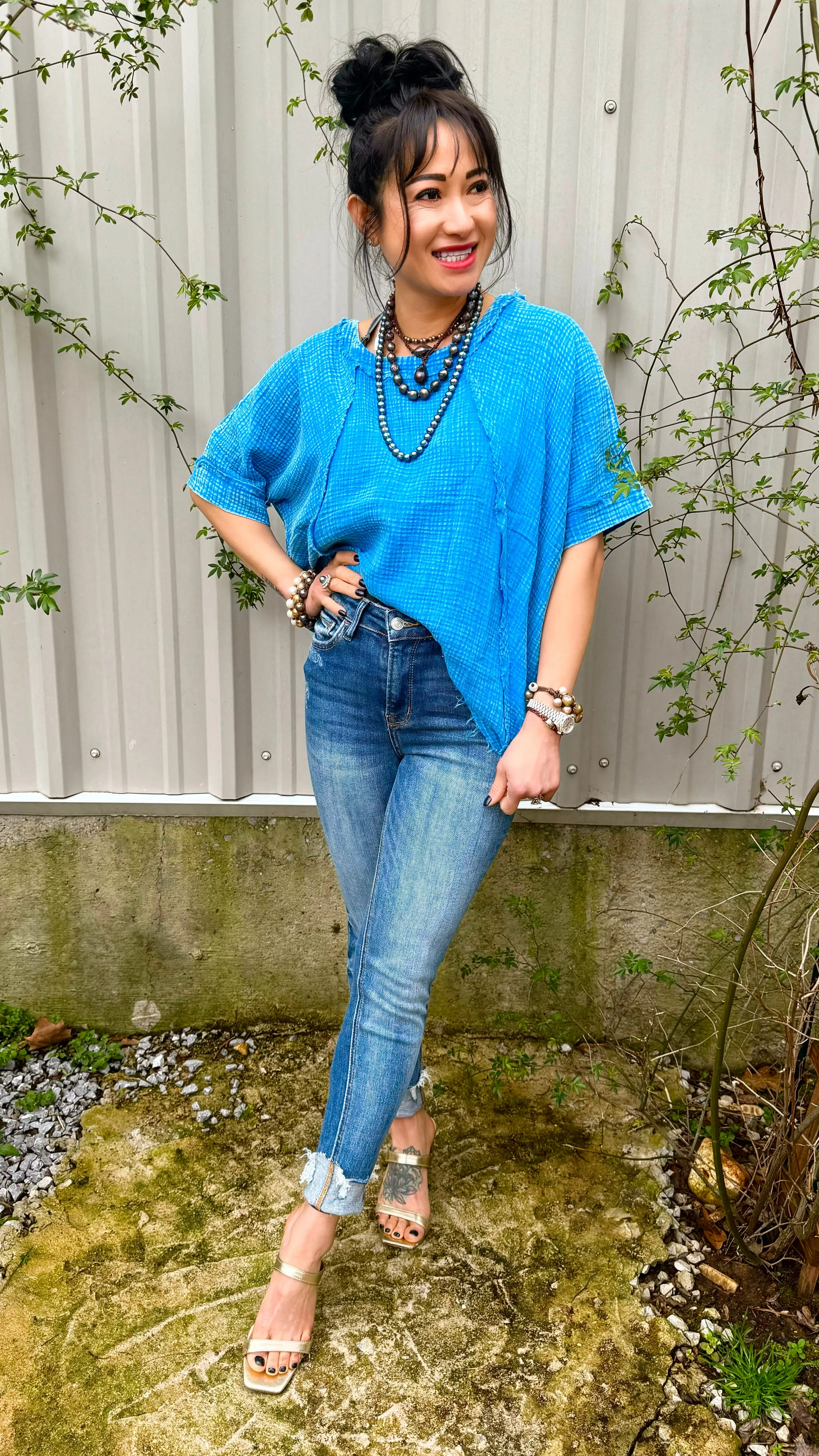 WASHED DOUBLE GAUZE RAGLAN SLEEVE SHIRT