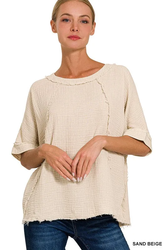 WASHED DOUBLE GAUZE RAGLAN SLEEVE SHIRT