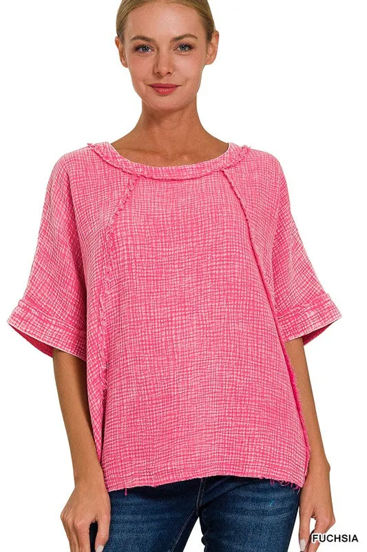 WASHED DOUBLE GAUZE RAGLAN SLEEVE SHIRT